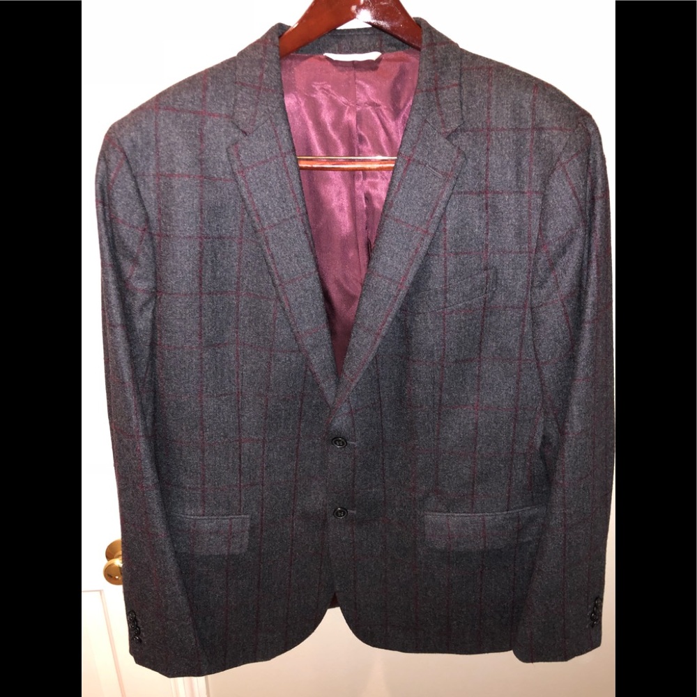 Banana Republic Grey Red Plaid Blazer 48L Slim